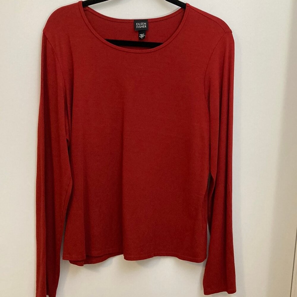 Eileen Fisher Brick Red Long Sleeve Long Sleeve Boxy Tee Shirt Large